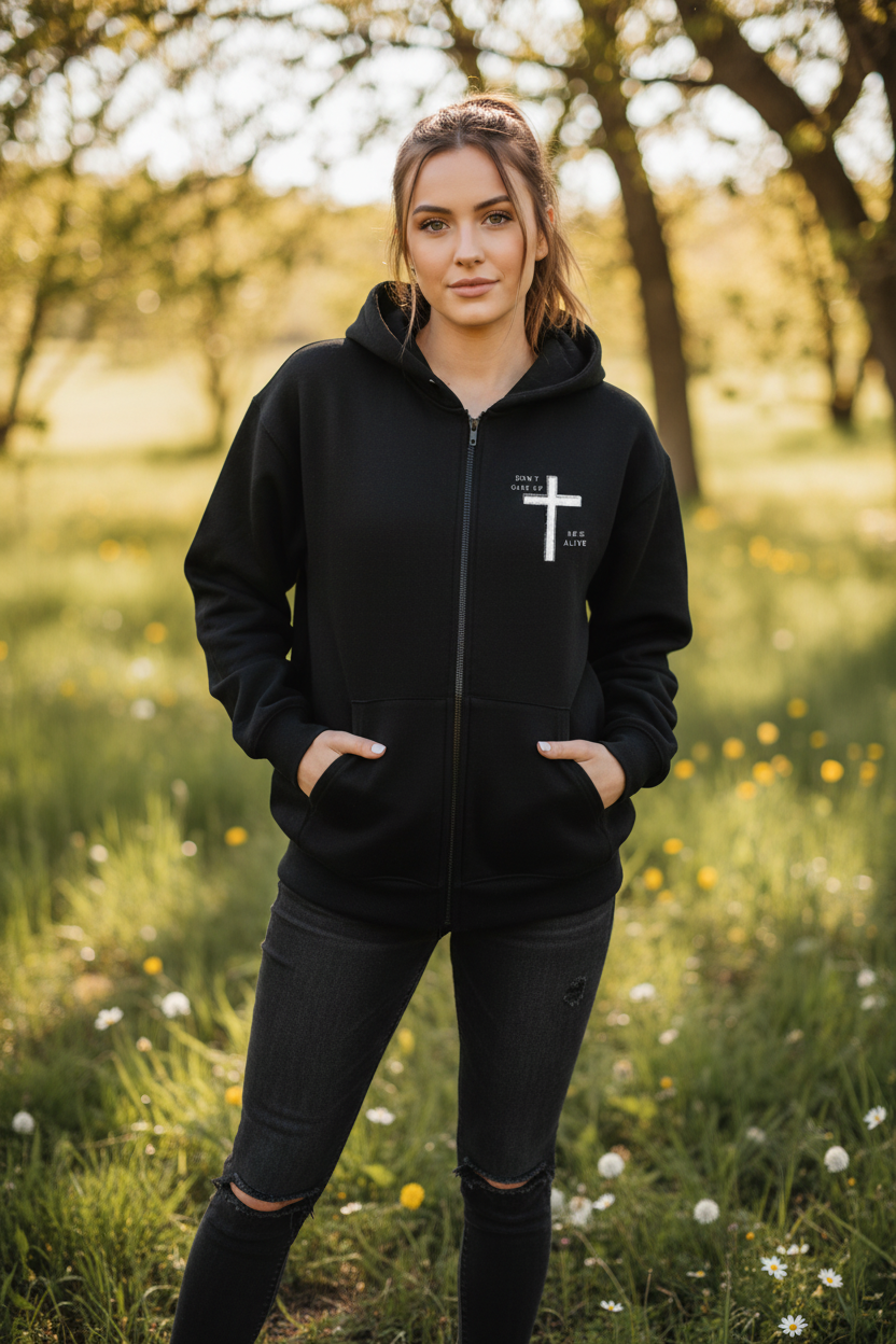 „Don't Give Up“ – Oversized Zip Hoodie | Unisex | Front & Back Print